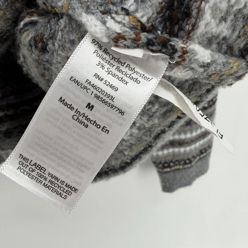 Free Assembly Mens Fair Isle Striped Crewneck Sweater Grey Black Medum cozy
